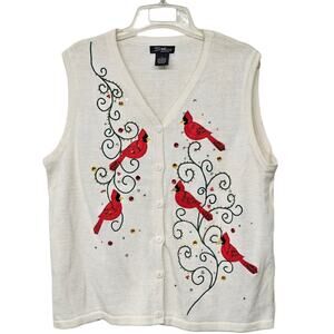 Vintage 90'S SML Design Embroidered Sweater Vest White Women's Large Outerwear